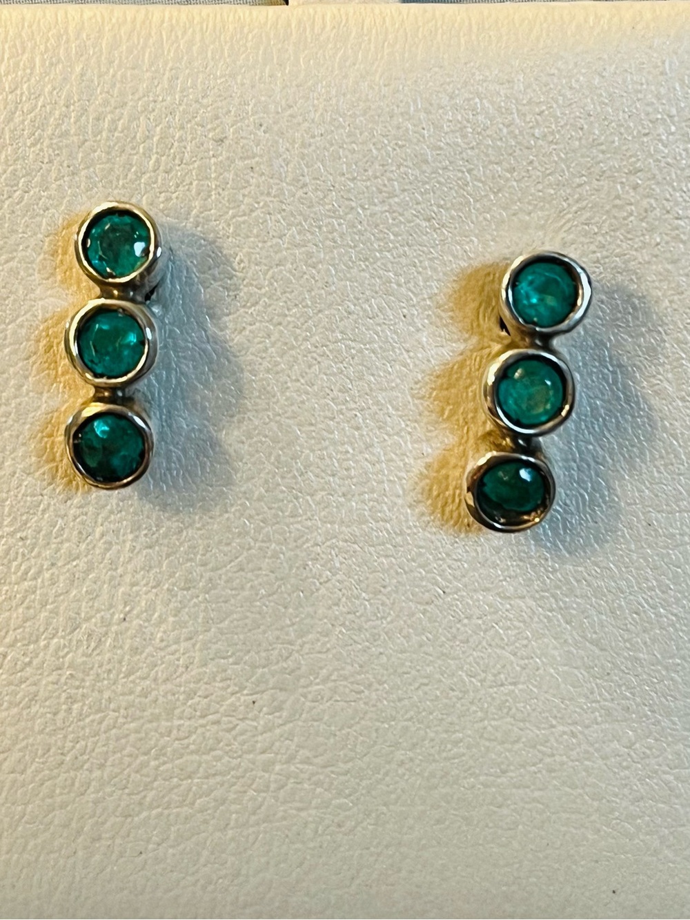 Emerald Triple-Stud Women’s Earrings - Silver Tone
